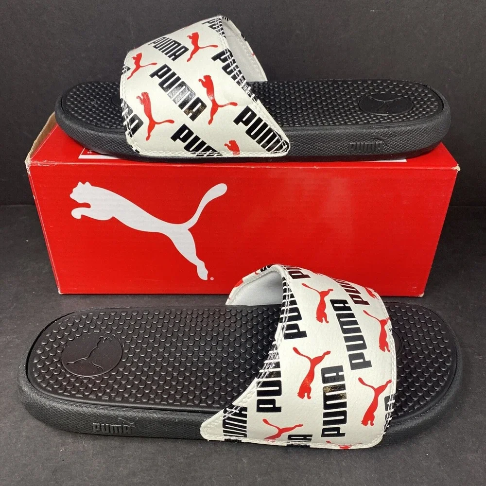 Puma Junior Size 7 Cool Cat Bold Boys BX JR Slide Sandals White Black Red Kid 7C